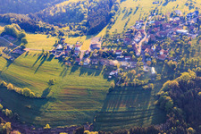 Village view in the morning from the west in Hinsbourg in the state Bas-Rhin, France