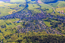 View of the village on the edge of the Northern Vosges from the west in Dossenheim-sur-Zinsel in the state Bas-Rhin, France