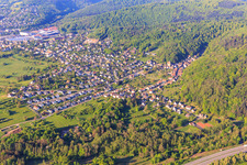 View of the village on the edge of the Northern Vosges from the north in Ottersthal in the state Bas-Rhin, France