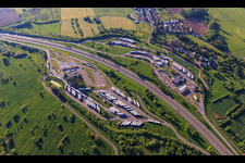 Aerial view of Aire de Saverne motorway council area Eckartswiller on the A4 in Eckartswiller in the state Bas-Rhin, France