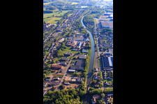 Course of the Canal de la Marne au Rhin (German Rhine-Marne Canal) in the industrial area in Monswiller in the state Bas-Rhin, France