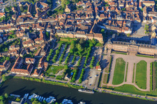 Castle and park Château des Rohan at the port Port de Saverne in Saverne in the state Bas-Rhin, France seen from above