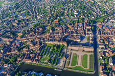 Aerial view of City view with castle and park Château des Rohan at the port Port de Saverne from the northeast in Saverne in the state Bas-Rhin, France