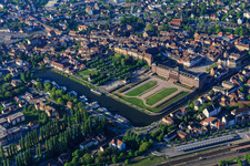 Aerial view of Castle and park Château des Rohan at the port Port de Saverne from the north in Saverne in the state Bas-Rhin, France