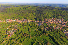 View of the village on the edge of the Northern Vosges from the east in Saint-Jean-Saverne in the state Bas-Rhin, France