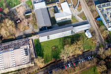 Aerial view of IGS school garden in Kandel in the state Rhineland-Palatinate, Germany