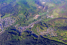 View of the valley of the Moder with Château Hochberg from the north in Wingen-sur-Moder in the state Bas-Rhin, France