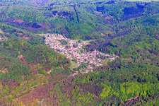 Village view in the Northern Vogense from the east in Rosteig in the state Bas-Rhin, France