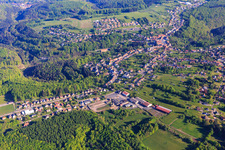 Morning view of the town from the south in Goetzenbruck in the state Moselle, France