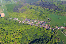Village view with parking lot to Ouvrage Simserhof in Siersthal in the state Moselle, France