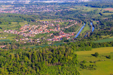 View of the town on the Saar and the Canal des houllères de la Sarre from the southeast in Wittring in the state Moselle, France
