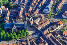 Aerial view of Eglise Saint-Martin (Cathédrale de la Sarre) in Sarralbe in the state Moselle, France
