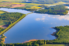 Aerial view of Intersection of the two canals, the Rhine-Marne Canal and the Canal des houllères de la Sarre in the lakes Le Petit Étang and Le Grand Ruisseau in Gondrexange in the state Moselle, France
