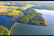Oblique view of Intersection of the two canals, the Rhine-Marne Canal and the Canal des houllères de la Sarre in the lakes Le Petit Étang and Le Grand Ruisseau in Gondrexange in the state Moselle, France