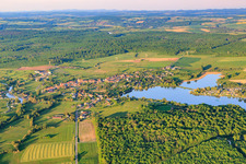 Aerial photograpy of View of the town at Lake Mittersheim from the west in Mittersheim in the state Moselle, France