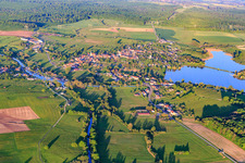 Oblique view of View of the town at Lake Mittersheim from the west in Mittersheim in the state Moselle, France