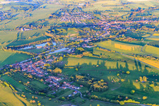 Village view on the Canal des houllères de la Sarre from the west in Bissert in the state Bas-Rhin, France