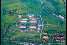 Prison secured with walls and fences Centre de Détention in Oermingen in the state Bas-Rhin, France from above