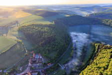 Aerial photograpy of Hotel Kloster Bronnbach with Abbey Garden, Abbey Church of the Assumption of Mary and Missionaries of the Holy Family Monastery Bronnbach in the district Bronnbach in Wertheim in the state Baden-Wuerttemberg, Germany