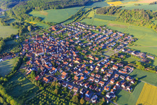 View from the north in the morning in the Tauber valley in the district Dittigheim in Tauberbischofsheim in the state Baden-Wuerttemberg, Germany