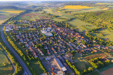 View from the north in the morning in the Tauber valley in the district Distelhausen in Tauberbischofsheim in the state Baden-Wuerttemberg, Germany