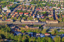 Train station from the west in the district Lauda in Lauda-Königshofen in the state Baden-Wuerttemberg, Germany