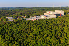 Aerial view of Würth Industrie Service GmbH & Co. KG on the Drillberg from Norden in Bad Mergentheim in the state Baden-Wuerttemberg, Germany