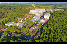 Würth Industrie Service GmbH & Co. KG on the Drillberg from the east in Bad Mergentheim in the state Baden-Wuerttemberg, Germany