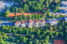 Luxury residential blocks on Erlenbachweg opposite the Rot-Weiß Bad Mergentheim eV tennis club next to Hotel-Restaurant Kippes in Bad Mergentheim in the state Baden-Wuerttemberg, Germany