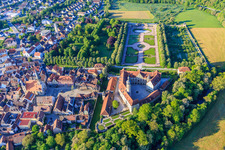 Castle and old town with St. George's Church on the market square, castle administration Weikersheim on the castle square in Weikersheim in the state Baden-Wuerttemberg, Germany