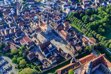 Old town with St. George's Church on the market square, castle administration Weikersheim on the castle square in Weikersheim in the state Baden-Wuerttemberg, Germany from above