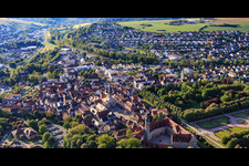 Overview of the town from the west in the morning with the end and market square in Weikersheim in the state Baden-Wuerttemberg, Germany