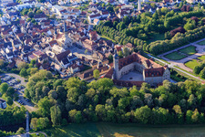 View of the town from the west in the morning with the end and market square in Weikersheim in the state Baden-Wuerttemberg, Germany