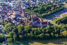 Aerial view of View of the town from the west in the morning with the end and market square in Weikersheim in the state Baden-Wuerttemberg, Germany