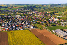 Overview of the Tauber Valley in the morning from the north in Weikersheim in the state Baden-Wuerttemberg, Germany