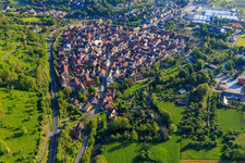 Village view in the lovely Taubertal from the southwest in the morning in Röttingen in the state Bavaria, Germany
