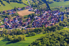 Village view in the lovely Taubertal in the morning from the southwest in the district Tauberzell in Adelshofen in the state Bavaria, Germany