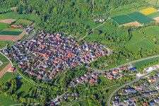 Morning overview from the northeast in Bieberehren in the state Bavaria, Germany