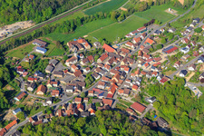 Village view with St. Margaretha Church in the district Zimmern in Grünsfeld in the state Baden-Wuerttemberg, Germany