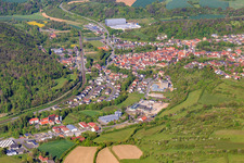 Overview of the Tauber Valley in the morning from the east in Grünsfeld in the state Baden-Wuerttemberg, Germany