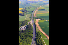 Aerial view of Tank & Rast Rest Area Ob der Tauber West with Shell petrol station on the A81 in the district Grünsfeldhausen in Grünsfeld in the state Baden-Wuerttemberg, Germany