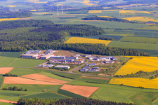 Industrial area on the A81 with recycling center Tauberbischofsheim A81, Alpha Techno Massagesessel GmbH, Michael Weinig AG and Spedition HEIN GmbH in Tauberbischofsheim in the state Baden-Wuerttemberg, Germany