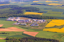 Aerial view of Industrial area on the A81 with recycling center Tauberbischofsheim A81, Alpha Techno Massagesessel GmbH, Michael Weinig AG and Spedition HEIN GmbH in Tauberbischofsheim in the state Baden-Wuerttemberg, Germany