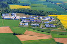 Aerial photograpy of Industrial area on the A81 with recycling center Tauberbischofsheim A81, Alpha Techno Massagesessel GmbH, Michael Weinig AG and Spedition HEIN GmbH in Tauberbischofsheim in the state Baden-Wuerttemberg, Germany