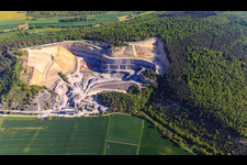 Aerial view of Quarry Werbach of SHB gravel in Werbach in the state Baden-Wuerttemberg, Germany