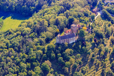 Castle and castle park Gamburg in the district Gamburg in Werbach in the state Baden-Wuerttemberg, Germany from the plane