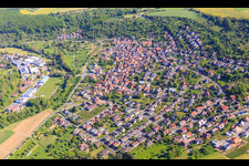 Aerial photograpy of Village view in the lovely Taubertal from the south in the district Reicholzheim in Wertheim in the state Baden-Wuerttemberg, Germany