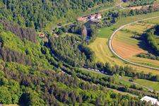 Camping Forelle on the banks of the Tauber in front of the Teilbach Mill in the district Reicholzheim in Wertheim in the state Baden-Wuerttemberg, Germany