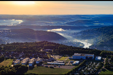 View from the south from the Wartberg into the Main valley in the morning in Wertheim in the state Baden-Wuerttemberg, Germany