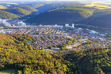 View from the south in a loop of the Main in the district Bestenheid in Wertheim in the state Baden-Wuerttemberg, Germany